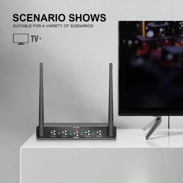 Alt view image 3 of 7 - Debra Audio Pro UHF 4 Channel Wireless Microphone System with Cordless Handheld Lavalier Headset Mics, Metal Receiver, Ideal for Karaoke Church Party(with 4 Handheld (B))
