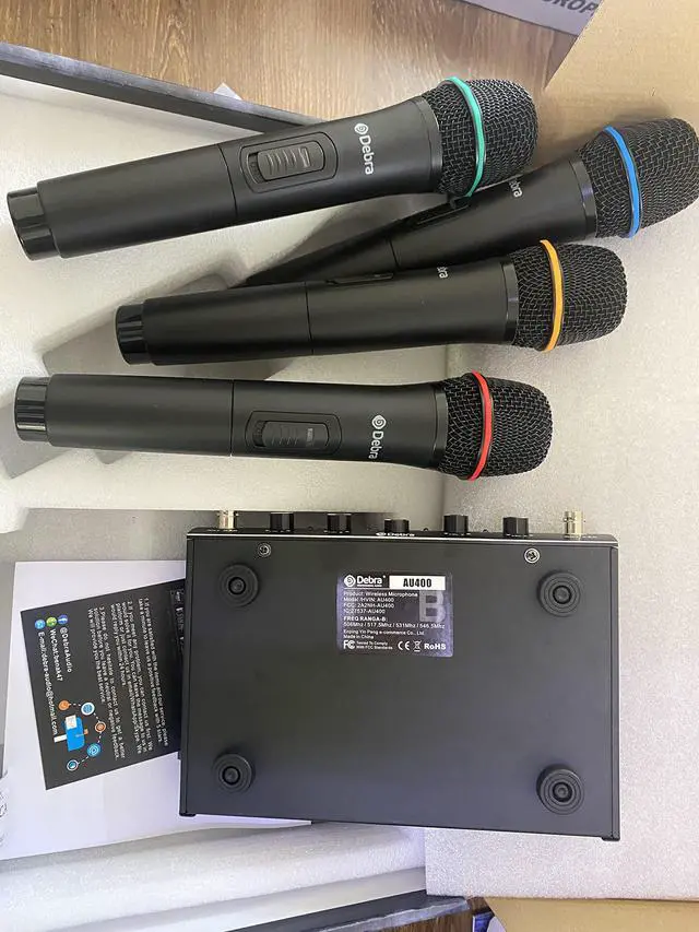 Alt view image 7 of 7 - Debra Audio Pro UHF 4 Channel Wireless Microphone System with Cordless Handheld Lavalier Headset Mics, Metal Receiver, Ideal for Karaoke Church Party(with 4 Handheld (B))