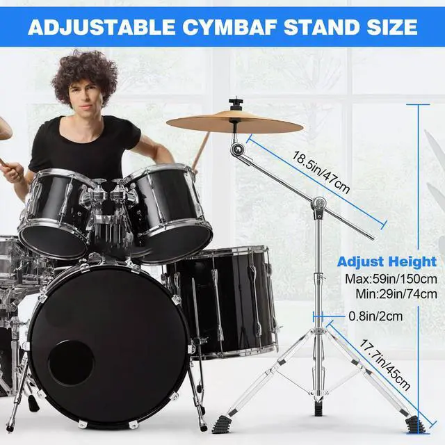 Alt view image 2 of 7 - 2 Pack Boom Cymbal Stand, Adjustable Cymbal Stand Boom Stand for Drum Hardware Percussion Mount Holder Gear Set Drum Hardware Set, Double Braced Legs with Rubber Feet Ride and Crash Cymbal Stands