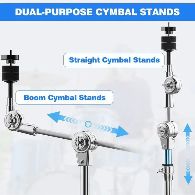 Alt view image 5 of 7 - 2 Pack Boom Cymbal Stand, Adjustable Cymbal Stand Boom Stand for Drum Hardware Percussion Mount Holder Gear Set Drum Hardware Set, Double Braced Legs with Rubber Feet Ride and Crash Cymbal Stands