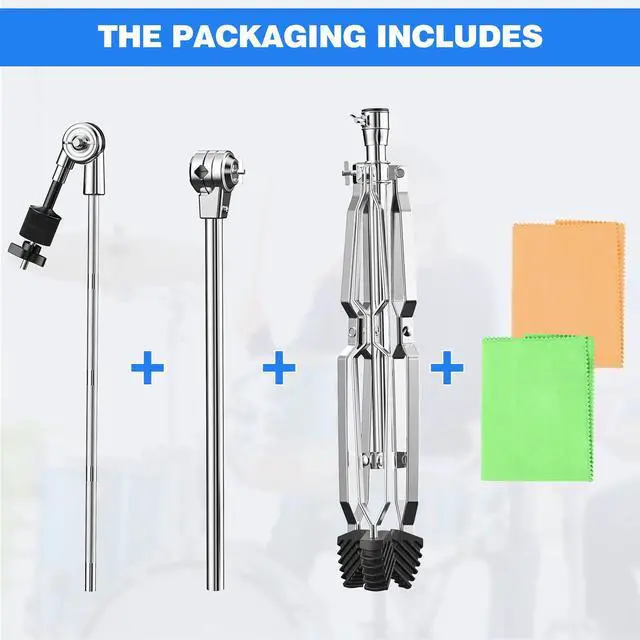 Alt view image 6 of 7 - 2 Pack Boom Cymbal Stand, Adjustable Cymbal Stand Boom Stand for Drum Hardware Percussion Mount Holder Gear Set Drum Hardware Set, Double Braced Legs with Rubber Feet Ride and Crash Cymbal Stands