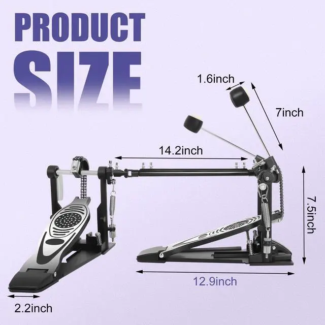 Alt view image 2 of 7 - Double Bass Drum Pedal, Heavy Duty Double Chain Drive Kick Pedal | Adjustable Beater & Spring Tension with Non-Slip Base Plate Compatible with Acoustic & Electronic Drum Kits for Rock Jazz