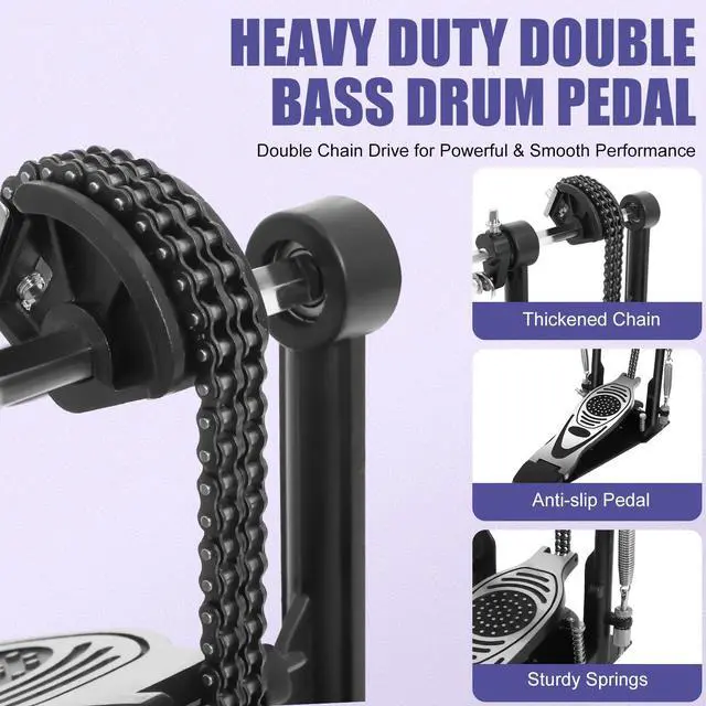 Alt view image 4 of 7 - Double Bass Drum Pedal, Heavy Duty Double Chain Drive Kick Pedal | Adjustable Beater & Spring Tension with Non-Slip Base Plate Compatible with Acoustic & Electronic Drum Kits for Rock Jazz