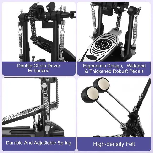 Alt view image 5 of 7 - Double Bass Drum Pedal, Heavy Duty Double Chain Drive Kick Pedal | Adjustable Beater & Spring Tension with Non-Slip Base Plate Compatible with Acoustic & Electronic Drum Kits for Rock Jazz