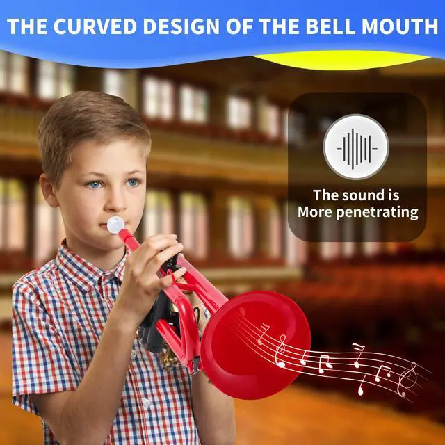 Alt view image 2 of 7 - Professional Plastic Bb Trumpet Standard Trumpet Set for Student Beginner With 7C Mouthpiece and 3C Mouthpiece, Bb Trumpet Instrument, Red