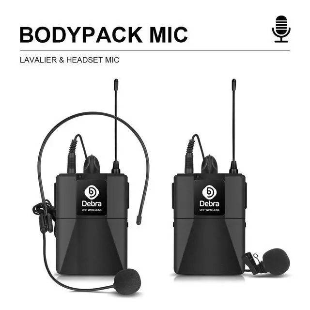 Alt view image 6 of 7 - Debra Audio Pro UHF 4 Channel Wireless Microphone System with Cordless Handheld Lavalier Headset Mics, Metal Receiver, Ideal for Karaoke Church Party (with 2 Handheld & 2 Bodypack (A))