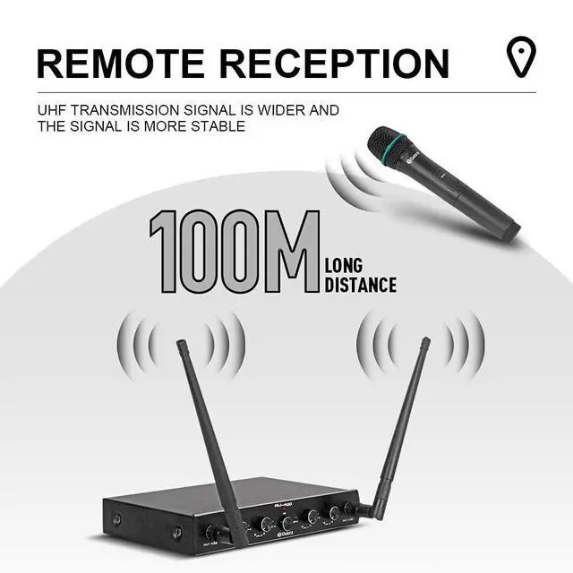 Alt view image 3 of 7 - Debra Audio Pro UHF 4 Channel Wireless Microphone System with Cordless Handheld Lavalier Headset Mics, Metal Receiver, Ideal for Karaoke Church Party (with 4 Handheld (A))