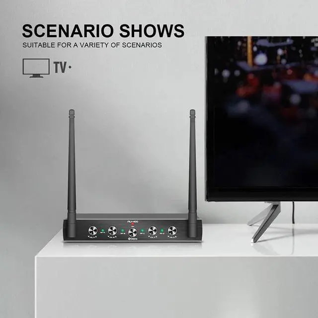 Alt view image 4 of 7 - Debra Audio Pro UHF 4 Channel Wireless Microphone System with Cordless Handheld Lavalier Headset Mics, Metal Receiver, Ideal for Karaoke Church Party (with 4 Handheld (A))