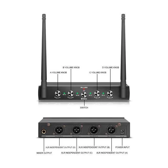Alt view image 3 of 6 - Debra Audio Pro UHF 4 Channel Wireless Microphone System with Cordless Handheld Lavalier Headset Mics, Metal Receiver, Ideal for Karaoke Church Party (with 4 Bodypack (A))