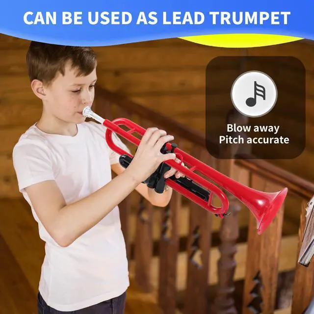 Alt view image 3 of 7 - Professional Plastic Bb Trumpet Standard Trumpet Set for Student Beginner With 7C Mouthpiece and 3C Mouthpiece, Bb Trumpet Instrument, Red