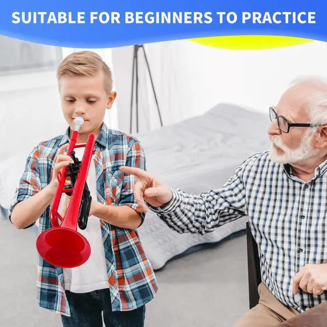 Alt view image 4 of 7 - Professional Plastic Bb Trumpet Standard Trumpet Set for Student Beginner With 7C Mouthpiece and 3C Mouthpiece, Bb Trumpet Instrument, Red