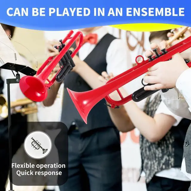 Alt view image 5 of 7 - Professional Plastic Bb Trumpet Standard Trumpet Set for Student Beginner With 7C Mouthpiece and 3C Mouthpiece, Bb Trumpet Instrument, Red