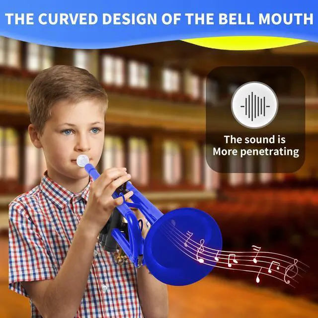 Alt view image 2 of 7 - Professional Plastic Bb Trumpet Standard Trumpet Set for Student Beginner With 7C Mouthpiece and 3C Mouthpiece,Bb Trumpet Instrument, Blue