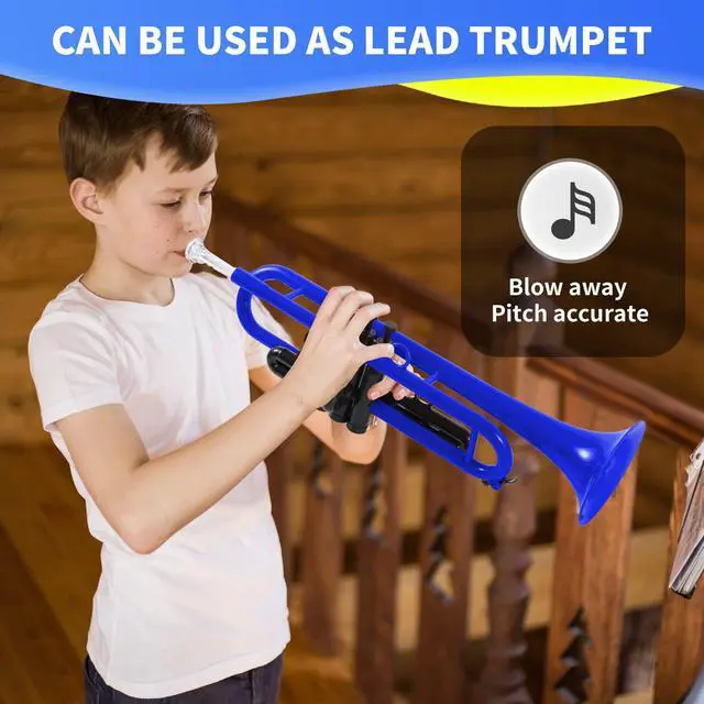 Alt view image 3 of 7 - Professional Plastic Bb Trumpet Standard Trumpet Set for Student Beginner With 7C Mouthpiece and 3C Mouthpiece,Bb Trumpet Instrument, Blue