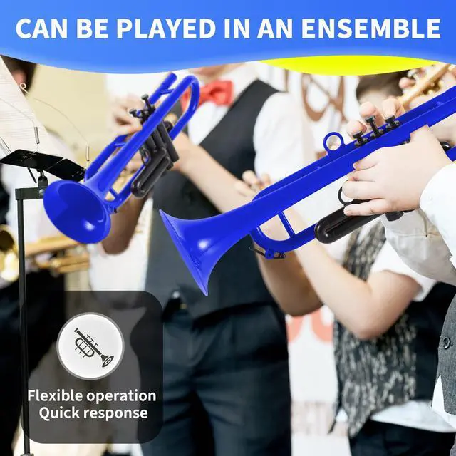 Alt view image 5 of 7 - Professional Plastic Bb Trumpet Standard Trumpet Set for Student Beginner With 7C Mouthpiece and 3C Mouthpiece,Bb Trumpet Instrument, Blue