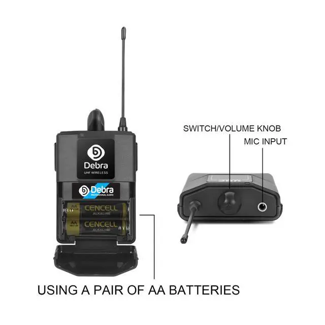 Alt view image 4 of 7 - Debra Audio Pro UHF 4 Channel Wireless Microphone System with Cordless Handheld Lavalier Headset Mics, Metal Receiver, Ideal for Karaoke Church Party (with 2 Handheld & 2 Bodypack (B))
