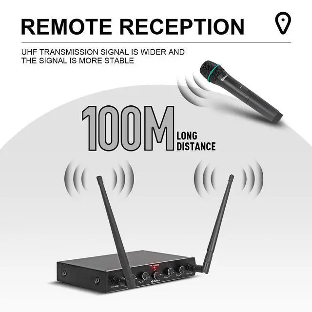 Alt view image 5 of 7 - Debra Audio Pro UHF 4 Channel Wireless Microphone System with Cordless Handheld Lavalier Headset Mics, Metal Receiver, Ideal for Karaoke Church Party (with 2 Handheld & 2 Bodypack (B))