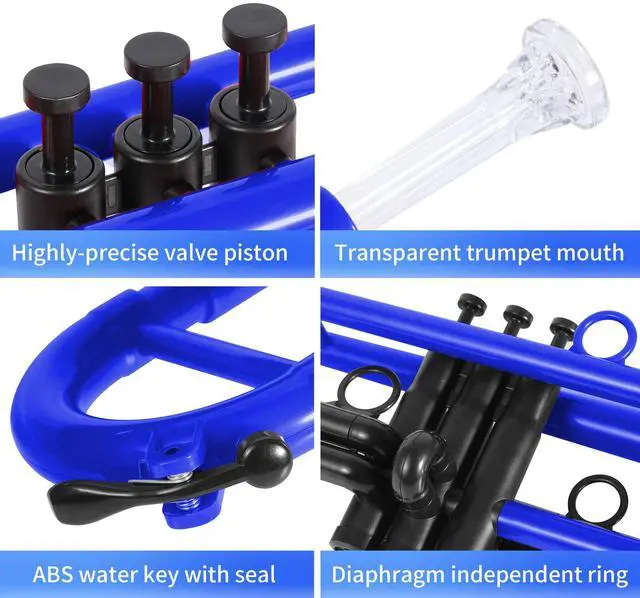 Alt view image 6 of 7 - Professional Plastic Bb Trumpet Standard Trumpet Set for Student Beginner With 7C Mouthpiece and 3C Mouthpiece,Bb Trumpet Instrument, Blue