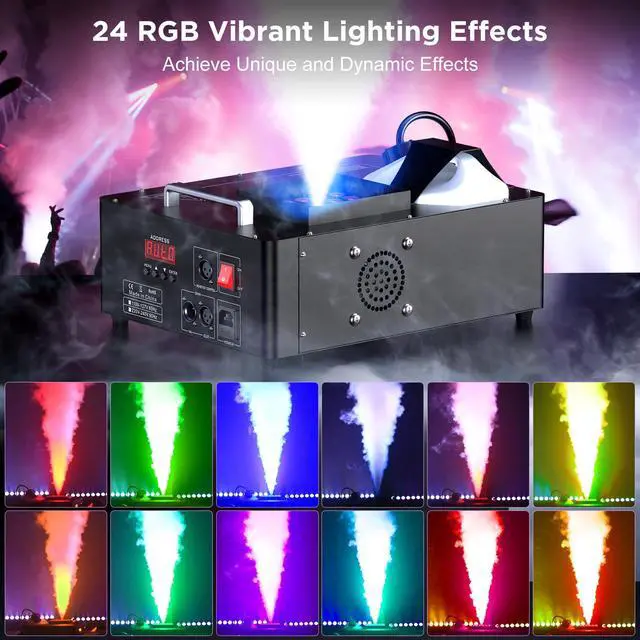 Alt view image 2 of 7 - 1500W Fog Machine with Lights 24 RGB LED Stage Smoke Machine Vertical Halloween Smoke Machine DMX/Wireless/Manual Control 2.5 Liters with 20000 CFM for Wedding Christmas Party Outdoor Indoor