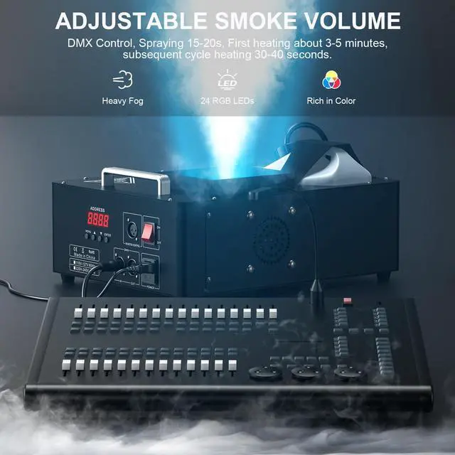 Alt view image 7 of 7 - 1500W Fog Machine with Lights 24 RGB LED Stage Smoke Machine Vertical Halloween Smoke Machine DMX/Wireless/Manual Control 2.5 Liters with 20000 CFM for Wedding Christmas Party Outdoor Indoor