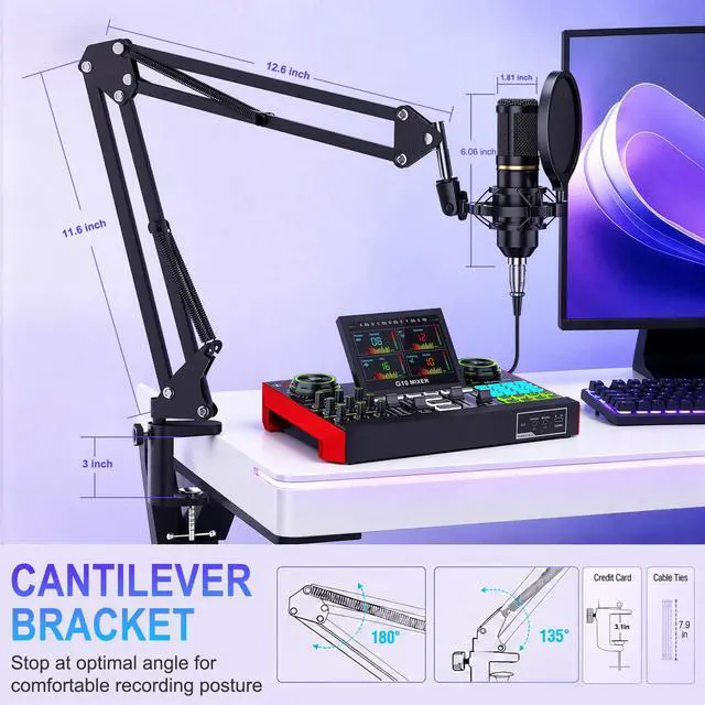Alt view image 3 of 7 - Podcast Equipment Bundle with 3.5mm BM800 Condenser Microphone for Pc/Phone Live Streaming Singing Gaming, Podcast Microphone Bundle with Live Sound Board Audio Mixer,Voice Changer, Denoise,DJ Sets