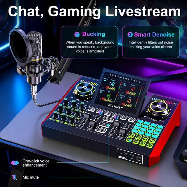 Alt view image 5 of 7 - Podcast Equipment Bundle with 3.5mm BM800 Condenser Microphone for Pc/Phone Live Streaming Singing Gaming, Podcast Microphone Bundle with Live Sound Board Audio Mixer,Voice Changer, Denoise,DJ Sets