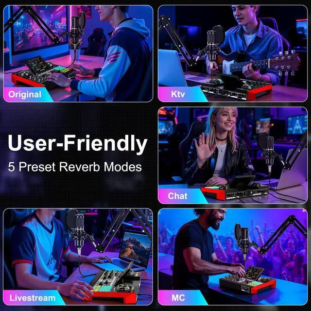Alt view image 6 of 7 - Podcast Equipment Bundle with 3.5mm BM800 Condenser Microphone for Pc/Phone Live Streaming Singing Gaming, Podcast Microphone Bundle with Live Sound Board Audio Mixer,Voice Changer, Denoise,DJ Sets