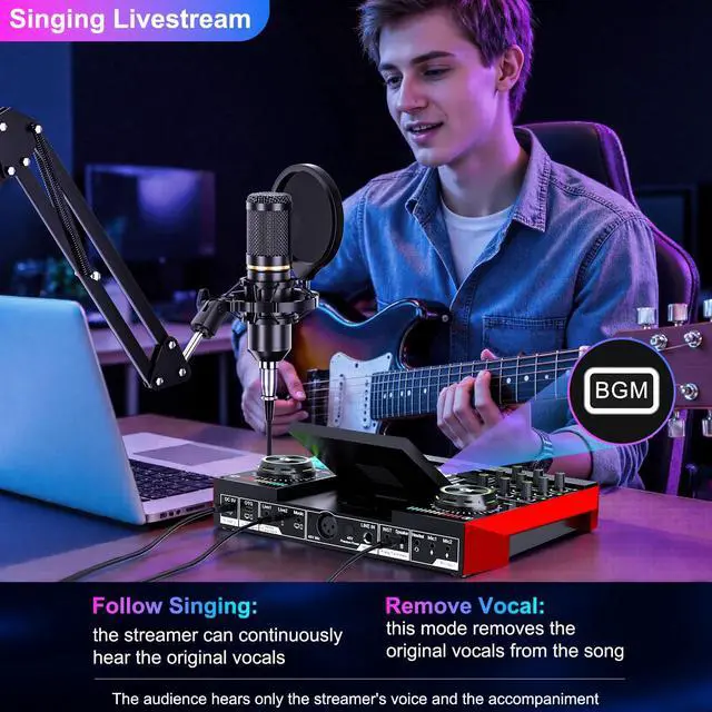 Alt view image 7 of 7 - Podcast Equipment Bundle with 3.5mm BM800 Condenser Microphone for Pc/Phone Live Streaming Singing Gaming, Podcast Microphone Bundle with Live Sound Board Audio Mixer,Voice Changer, Denoise,DJ Sets