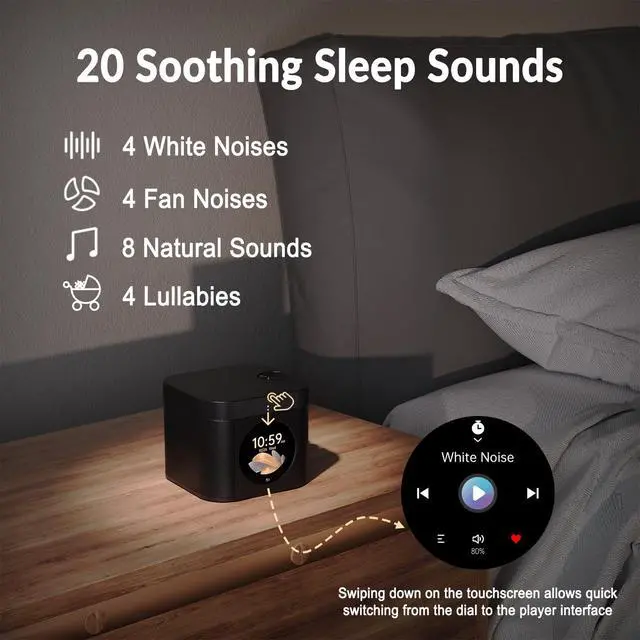 Alt view image 3 of 7 - Sleep Sound Machine - Dual Speakers, Tibetan Singing Bowls, 19 Soothing Tones, 20 White Noises, Visual & Auditory Breathing Guides | Deep Sleep, Anxiety Relief, Meditation, Rechargeable