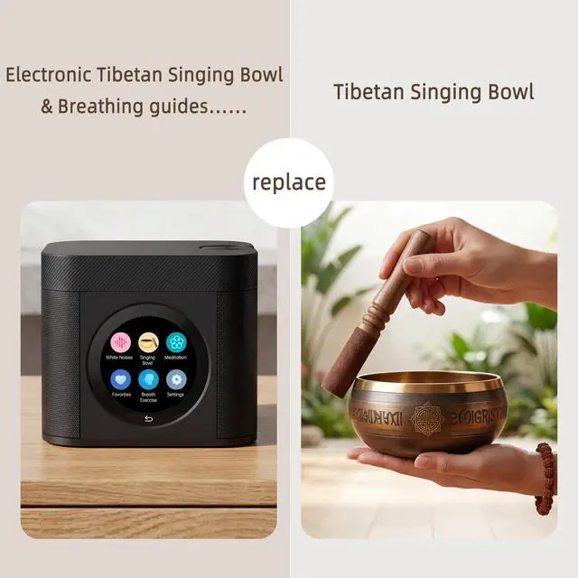 Alt view image 2 of 7 - Sleep Sound Machine - Dual Speakers, Tibetan Singing Bowls, 19 Soothing Tones, 20 White Noises, Visual & Auditory Breathing Guides | Deep Sleep, Anxiety Relief, Meditation, Rechargeable