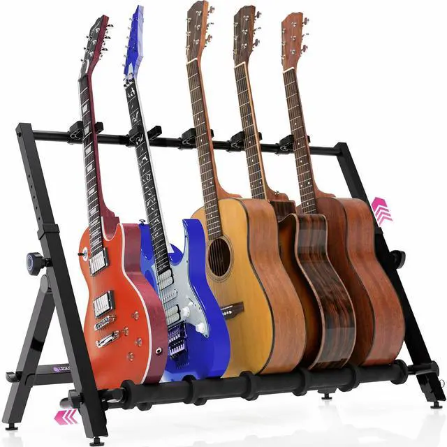 Main image of Multi Guitar Rack Stand for Acoustic, Bass, Ukuleles and Electric Guitars - 5-7 Adjustable Folding Guitar Rack Holder for Multiple Guitars with Heavy Duty Floor Stand