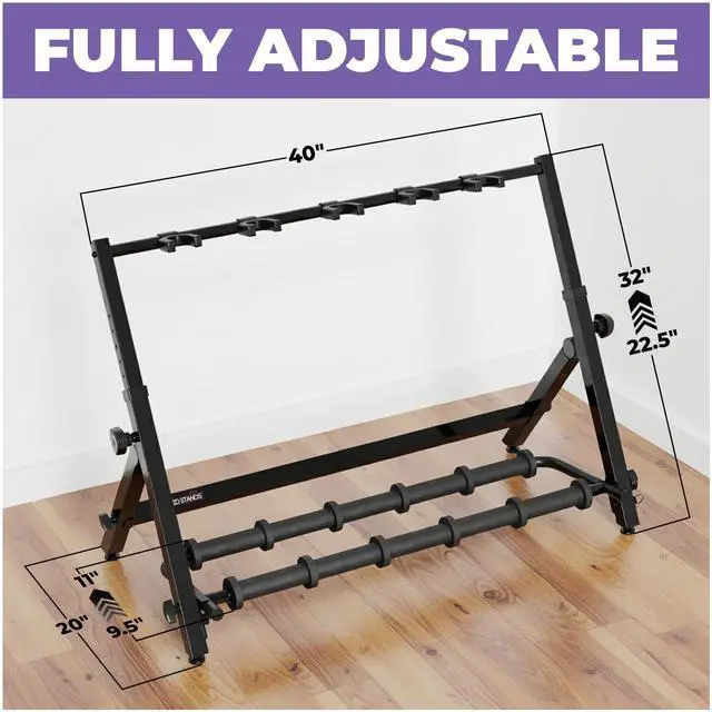 Alt view image 2 of 7 - Multi Guitar Rack Stand for Acoustic, Bass, Ukuleles and Electric Guitars - 5-7 Adjustable Folding Guitar Rack Holder for Multiple Guitars with Heavy Duty Floor Stand