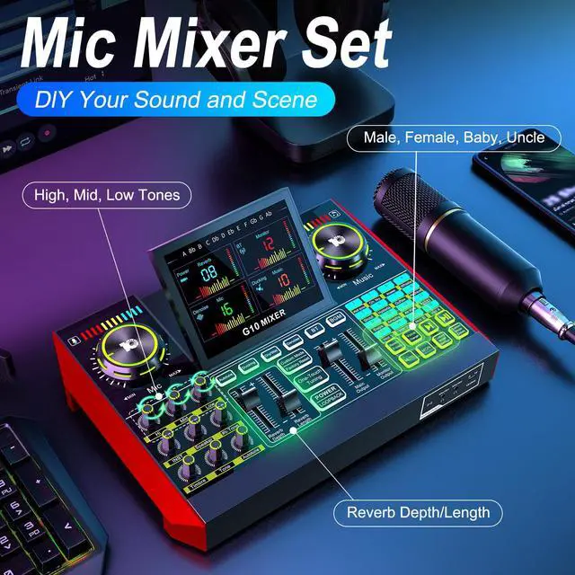 Alt view image 2 of 7 - Podcast Microphone Bundle with Live Sound Card Audio Mixer, Podcast Equipment Bundle with 3.5mm BM800 Microphone for Pc/Youtube Live Streaming Singing Gaming, Sound Board with Voice Changer, Denoise