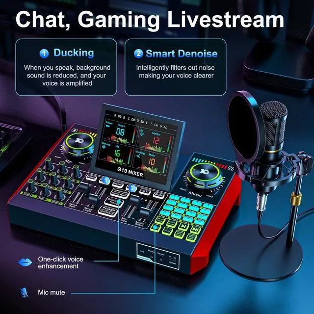 Alt view image 3 of 7 - Podcast Microphone Bundle with Live Sound Card Audio Mixer, Podcast Equipment Bundle with 3.5mm BM800 Microphone for Pc/Youtube Live Streaming Singing Gaming, Sound Board with Voice Changer, Denoise