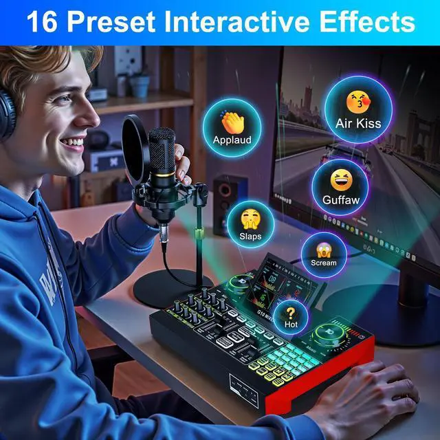 Alt view image 7 of 7 - Podcast Microphone Bundle with Live Sound Card Audio Mixer, Podcast Equipment Bundle with 3.5mm BM800 Microphone for Pc/Youtube Live Streaming Singing Gaming, Sound Board with Voice Changer, Denoise