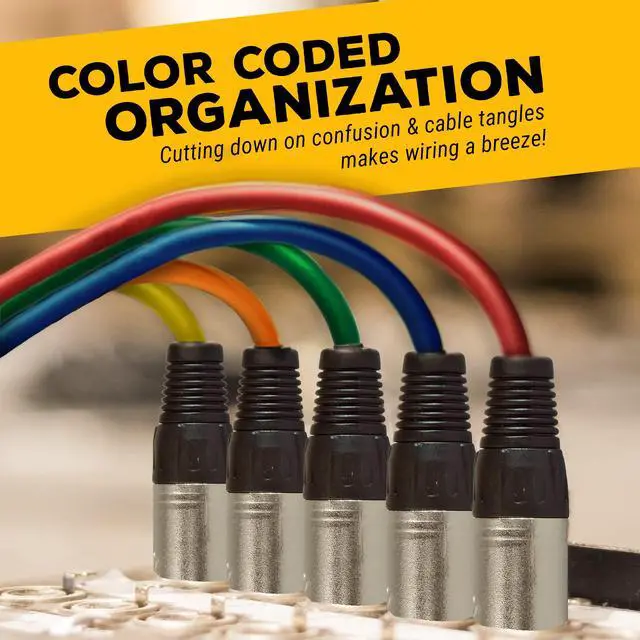 Alt view image 2 of 7 - 25 Ft Mic Cable Cords - XLR Male to XLR Female Colored Cables - 25' Balanced Mike Cord - Pack of 6