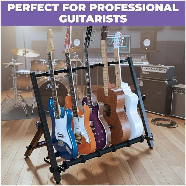 Alt view image 7 of 7 - Multi Guitar Rack Stand for Acoustic, Bass, Ukuleles and Electric Guitars - 5-7 Adjustable Folding Guitar Rack Holder for Multiple Guitars with Heavy Duty Floor Stand