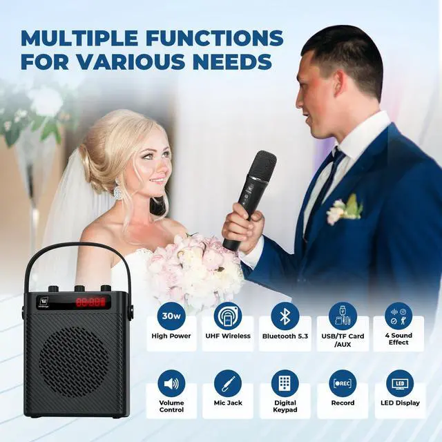 Alt view image 6 of 7 - Voice Amplifier with Wireless Mic, 30W Portable Microphone and Speaker | Bluetooth PA System for Teachers & Trainers, UHF 50ft+ Range, Lightweight Rechargeable Amplifier for Classes & Events S93 Pro