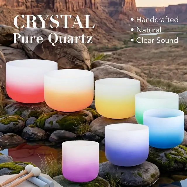 Alt view image 2 of 6 - 432HZ 6-12 Inch Aria Gradient Design Crystal Singing Bowl Set | Frosted Chakra Quartz Bowls, Sound Healing Meditation,Mindfulness,Relaxation, Includes 2 Case Bags and Rubber Mallets