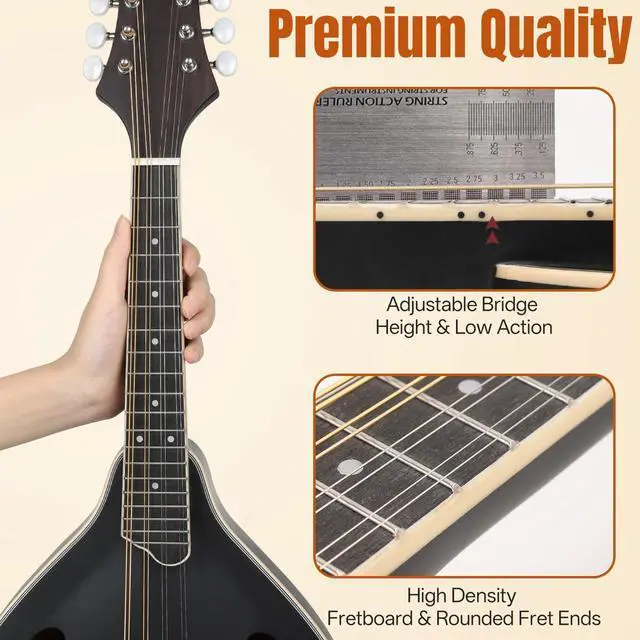 Alt view image 3 of 7 - Mandolin Instrument A Style, Acoustic Mandolins Instrument Kit 8 String with Tuner Strap Gig Bag Chord Chart for Professional Beginners Adults Teens Youth