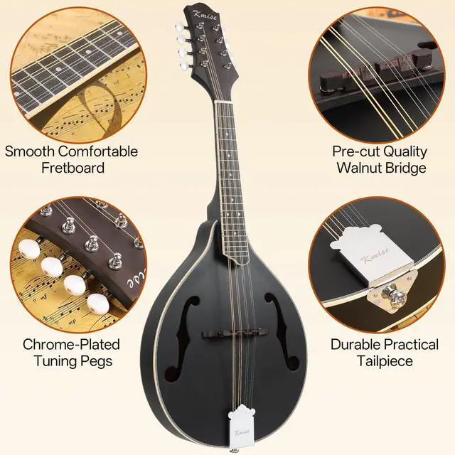 Alt view image 5 of 7 - Mandolin Instrument A Style, Acoustic Mandolins Instrument Kit 8 String with Tuner Strap Gig Bag Chord Chart for Professional Beginners Adults Teens Youth