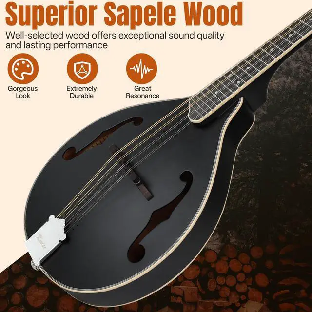 Alt view image 6 of 7 - Mandolin Instrument A Style, Acoustic Mandolins Instrument Kit 8 String with Tuner Strap Gig Bag Chord Chart for Professional Beginners Adults Teens Youth