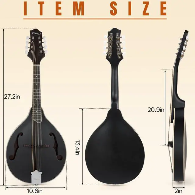 Alt view image 7 of 7 - Mandolin Instrument A Style, Acoustic Mandolins Instrument Kit 8 String with Tuner Strap Gig Bag Chord Chart for Professional Beginners Adults Teens Youth