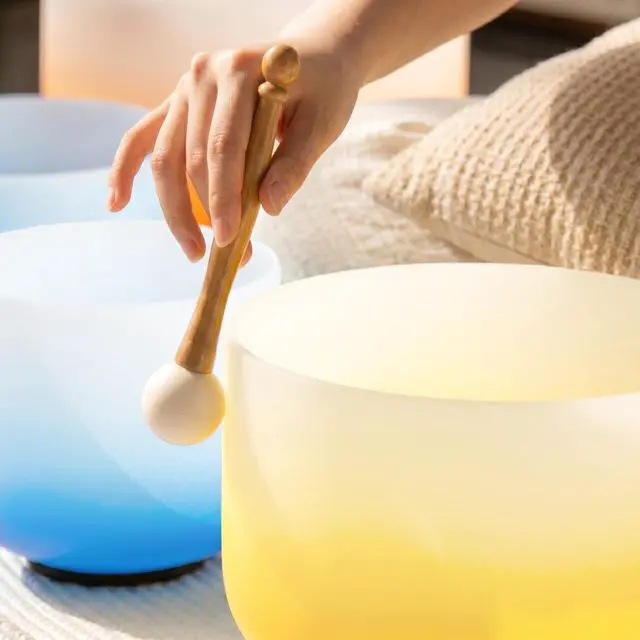Alt view image 4 of 6 - 432HZ 6-12 Inch Aria Gradient Design Crystal Singing Bowl Set | Frosted Chakra Quartz Bowls, Sound Healing Meditation,Mindfulness,Relaxation, Includes 2 Case Bags and Rubber Mallets