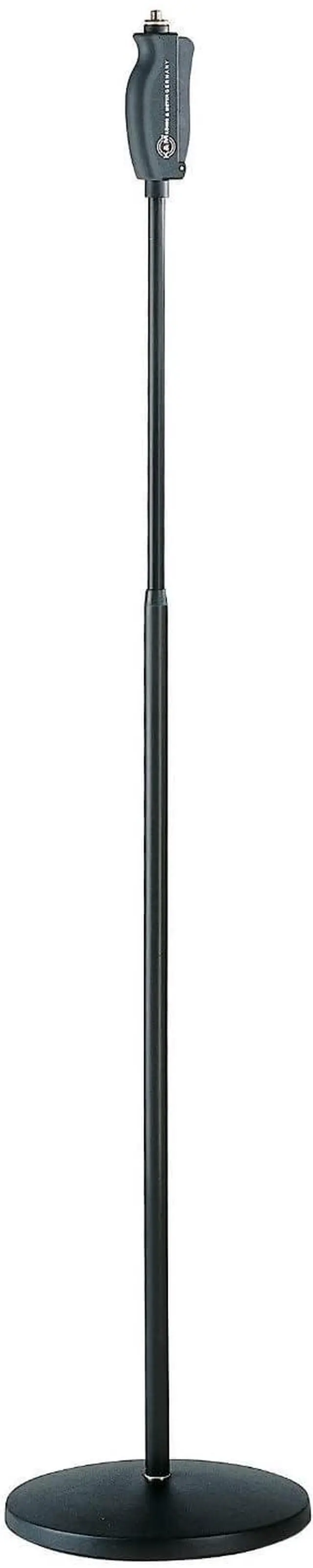 Main image of König & Meyer 26085.500.55 One Hand Microphone Stand Soft Touch Easy Clutch for Adjustable Height Mic Mount Holder Heavy Round Base Professional Grade Made In Germany Black