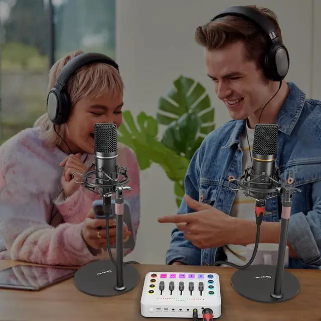 Alt view image 7 of 7 - Podcast Equipment Bundle for 2, Streaming Audio Interface with 5 Channel, XLR Microphone Interface, RGB,48V Phantom Power, Perfect for Game,Podcast,Record,TikTok-White (H1)