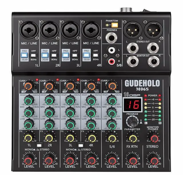 Main image of 6-Channel Professional DJ Audio Mixer, DJ Controller Sound Mixer DSP 16 Preset Effects, Ideal for Home Party