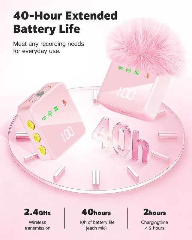 Alt view image 3 of 7 - Wireless Lavalier Microphone for iPhone, Android, Cameras 4 Packs | Mini Microphone with Noise Reduction, 40H Battery Life, 4 Mic for Video Recording, Podcasts, Vlog, TikTok and YouTube (Pink)