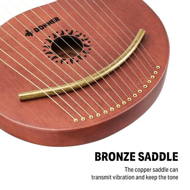 Alt view image 2 of 7 - Lyre Harp, 16 Metal Strings, Mahogany Body and Copper Saddle DLH-003 Lyre Harp with Tuning Wrench, Spare String Set, Black Gig Bag, Manual, Ancient Greece Style