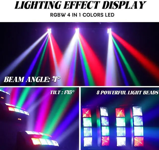 Alt view image 2 of 7 - Mini Spider Moving Head Light 8x5W Beam LED Stage Lights RGBW Sound Activated DMX-512 Control for DJ Party Bar Disco Show Wedding Event Stage Lighting